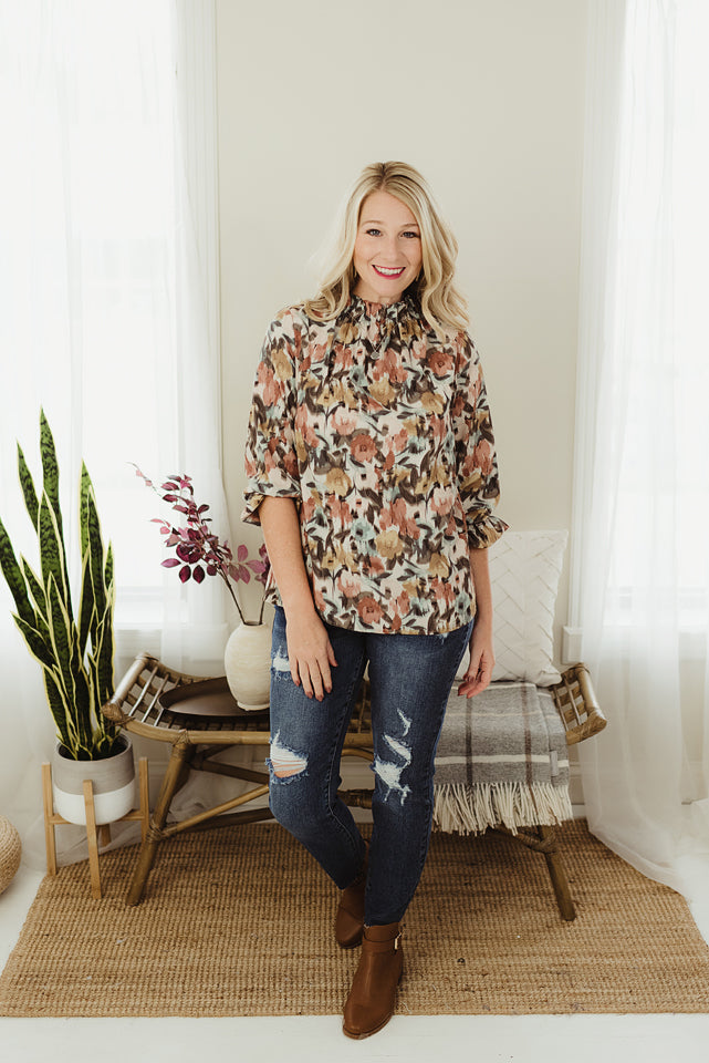 Print Ruffle Blouse