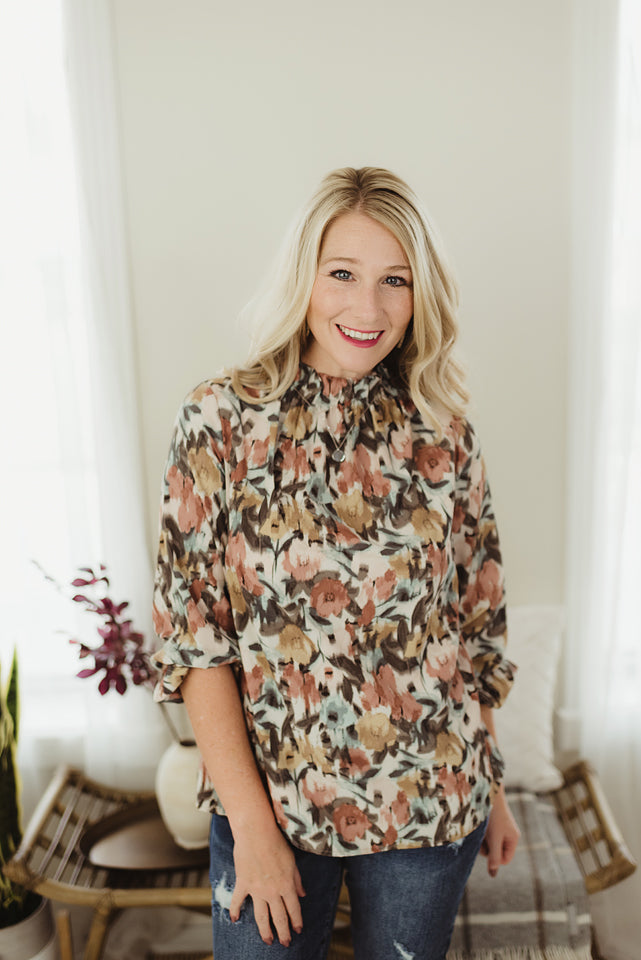 Print Ruffle Blouse