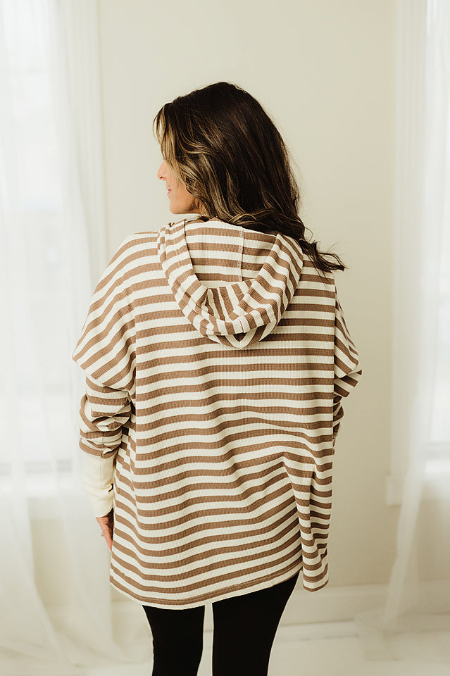 Thumbhole Detailed Stripe Hoodie