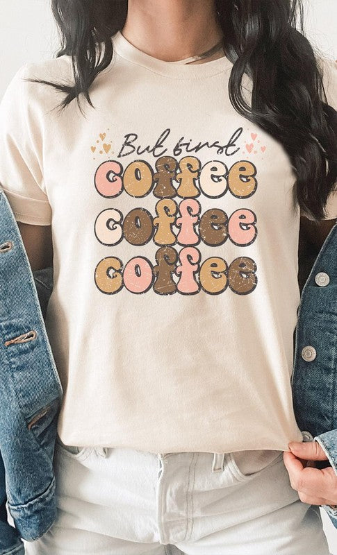 But First Coffee Hearts Detail Graphic Tee