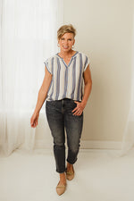 Pearlescent Buttons Striped Top