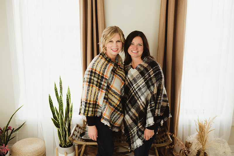 Plaid Frayed Poncho