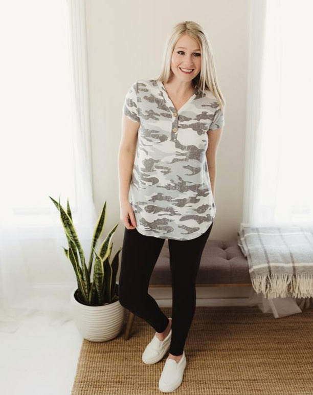 Camouflage Button Top