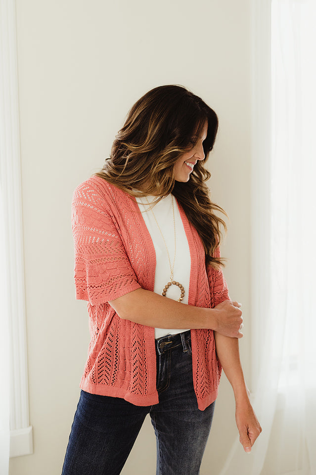 Open Front Pointelle Cardigan