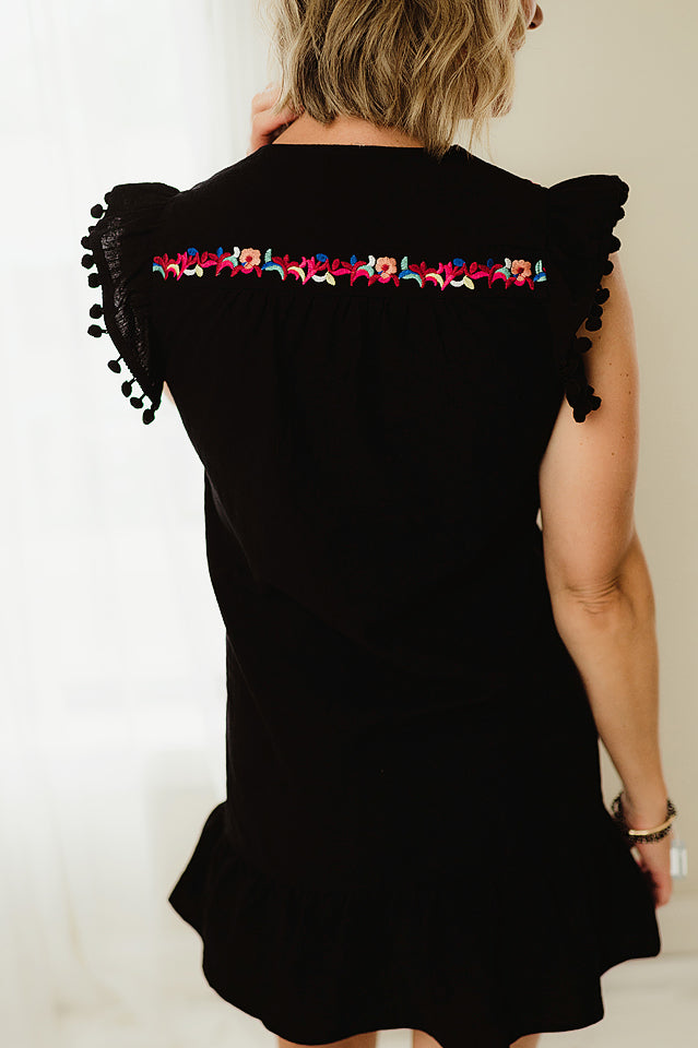 Embroidered PomPom Dress
