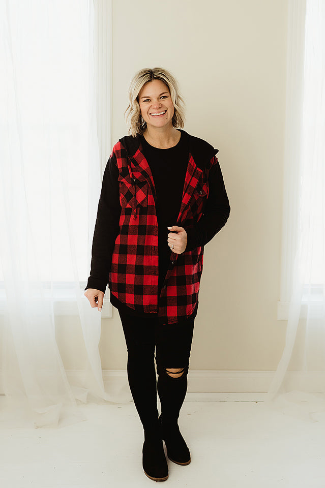 Hooded Plaid Top