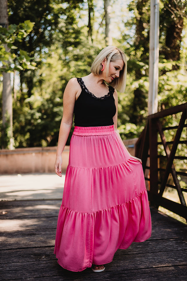 Satin Maxi Skirt Pink | tunersread.com