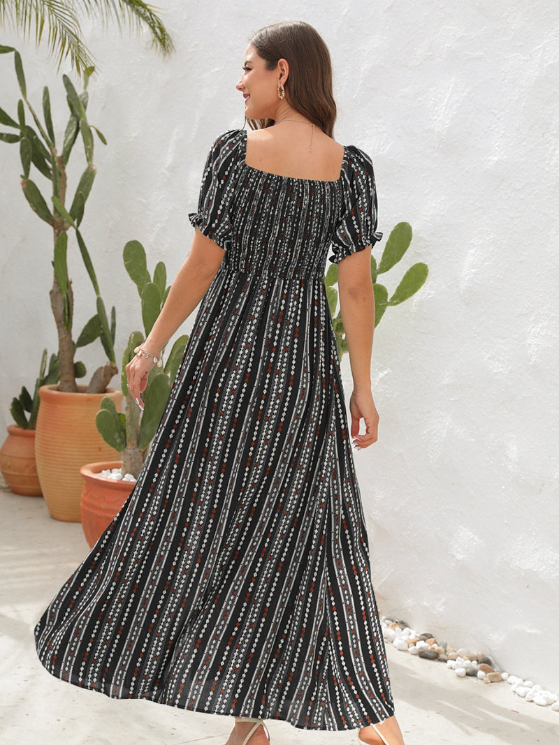 Slit Printed Short Sleeve Dress