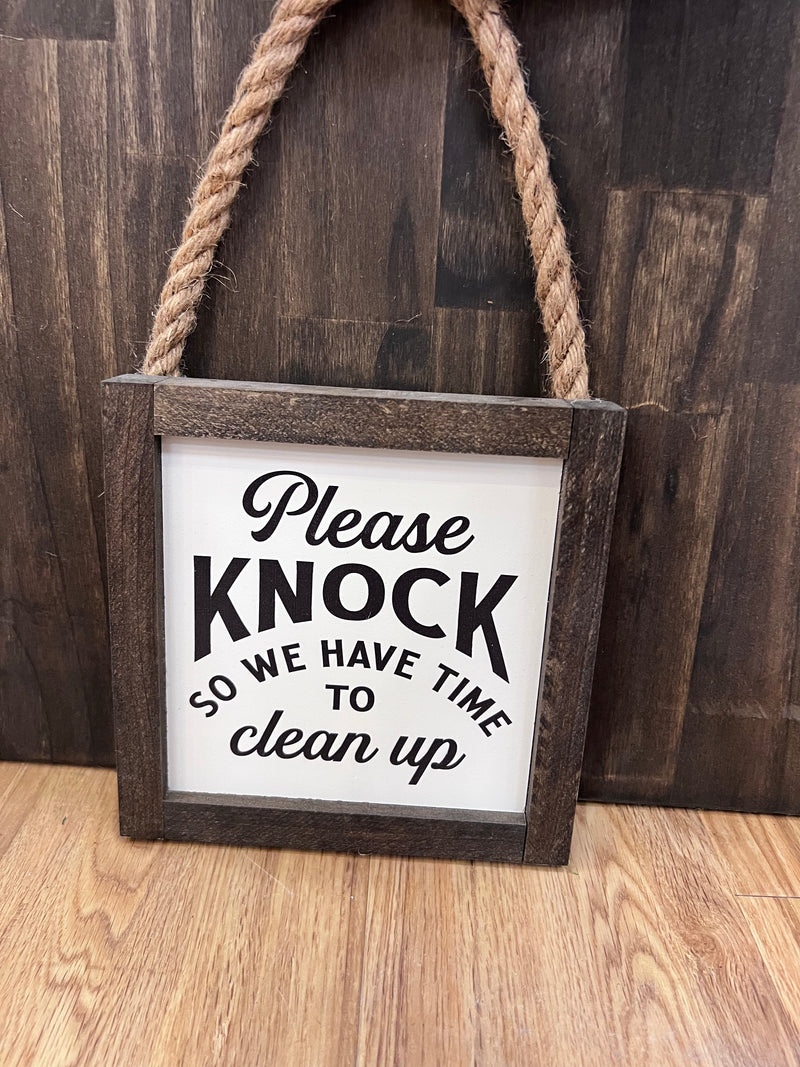 6x6 Please Knock Hanging Sign