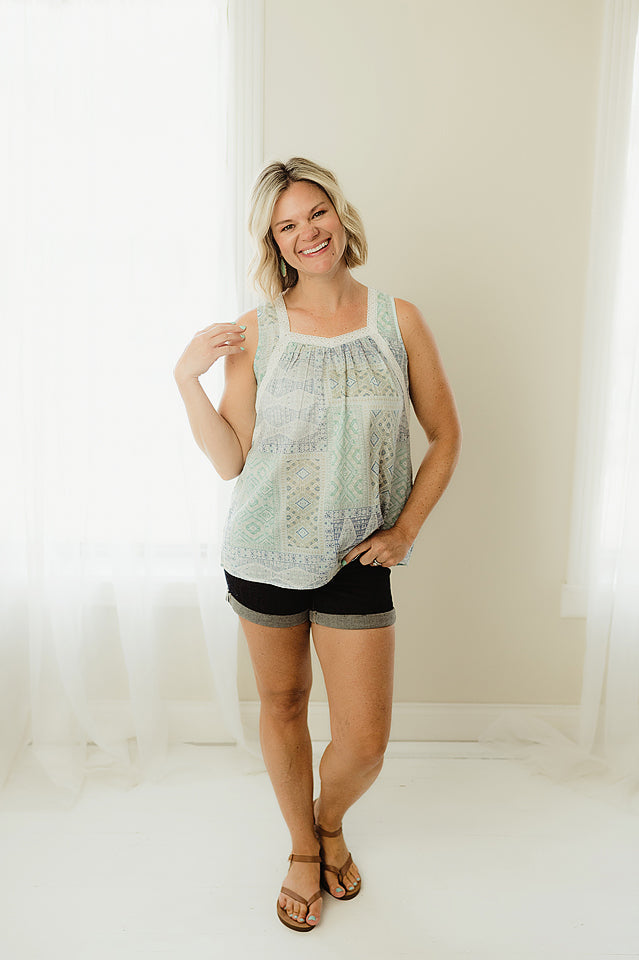 Lace Trimmed Patchwork Tank